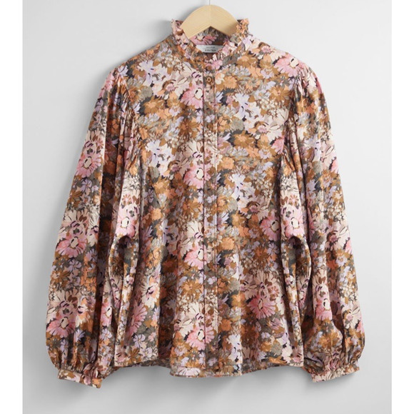 & Other Stories Shirt Womens Size Large Frill Collar Blouse Puff Peasant Sleeves - Picture 10 of 11